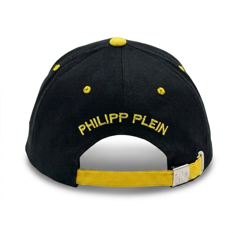 کلاه نقابدار بیسبالی فیلیپ پلین (Philipp Plein) رنگ مشکی زرد | اسپرت و قابل تنظیم