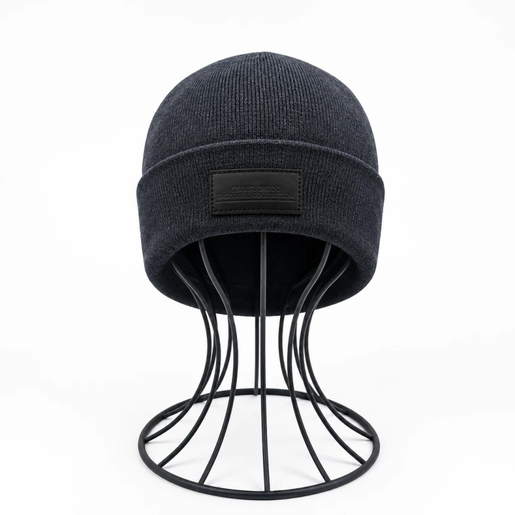 کلاه بافتنی مدل ZARA MAN لبه دوبل مارک چرمی کد LM-204 وارداتی