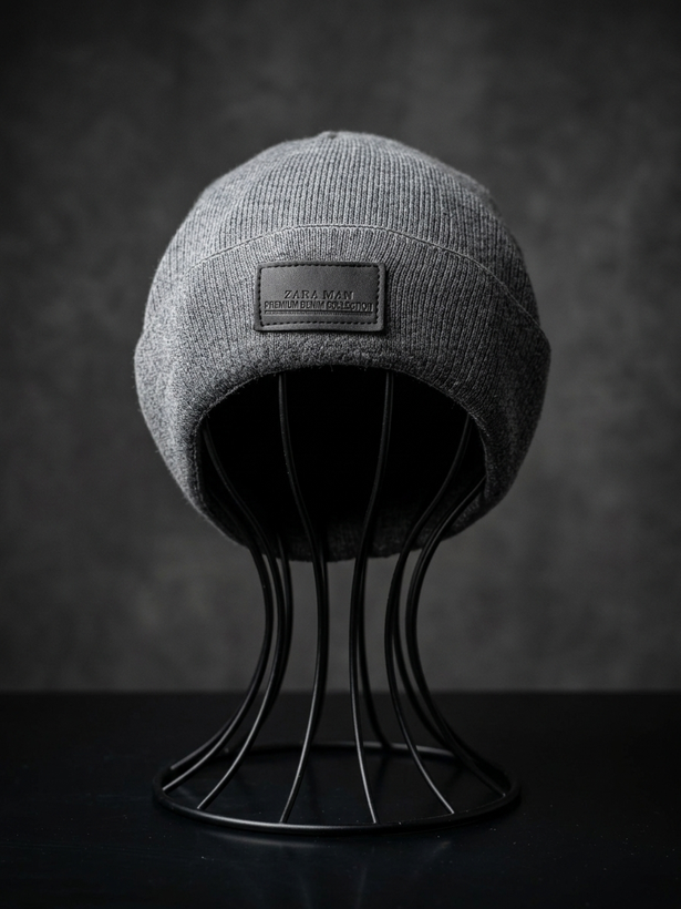 کلاه بافتنی مدل ZARA MAN لبه دوبل مارک چرمی کد LM-204 وارداتی